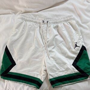 Jordan Satin White Athletic Shorts with Green & Black Accents
